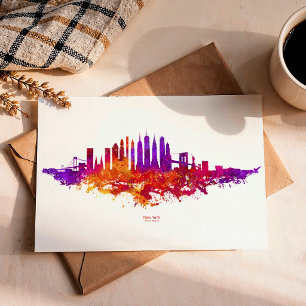 Carte Postale Aquarelle Skyline de New York en blanc