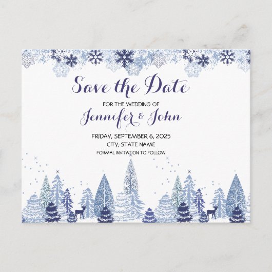 Carte Postale Aquarelle Snowflakes Mariage d'hiver Enregistrer l (Devant)