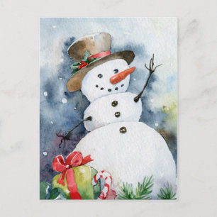 Carte Postale Aquarelle Snowman