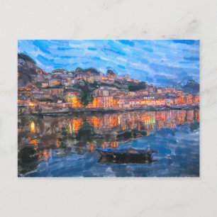 Carte Postale Aquarelle. Soir à Vila Nova de Gaia sur le Douro.