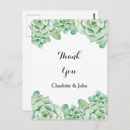 Carte Postale aquarelle succulent mariage Merci notes (Devant / Derrière)