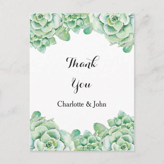 Carte Postale aquarelle succulent mariage Merci notes (Devant)