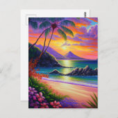 Carte Postale Aquarelle Sunset Beach Arrière - plan (Devant / Derrière)