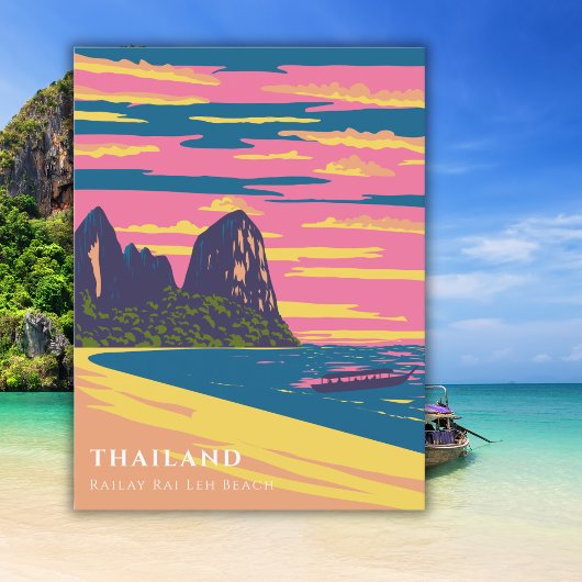Carte Postale Aquarelle Thaïlande Beach Travel Art Déco