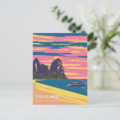 Carte Postale Aquarelle Thaïlande Beach Travel Art Déco (Debout devant)