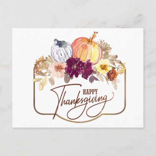 Carte Postale Aquarelle Thanksgiving Floral Inspiration (Devant)