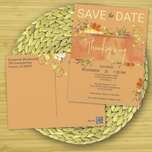 Carte Postale Aquarelle Thanksgiving Rustic Green & Feuille