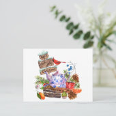 Carte Postale Aquarelle Thé de Noël et heure du gâteau (Debout devant)