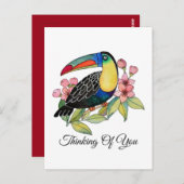 Carte Postale Aquarelle Toucan Bird Avec Fleurs (Devant / Derrière)