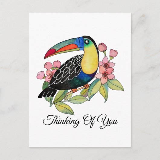 Carte Postale Aquarelle Toucan Bird Avec Fleurs (Devant)