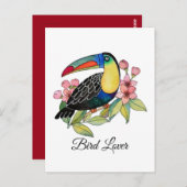 Carte Postale Aquarelle Toucan Bird Avec Fleurs (Devant / Derrière)