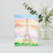Carte Postale Aquarelle Tour Eiffel au coucher du soleil Paris (Debout devant)