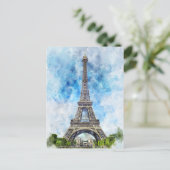 Carte Postale Aquarelle Tour Eiffel Paris #02 (Debout devant)