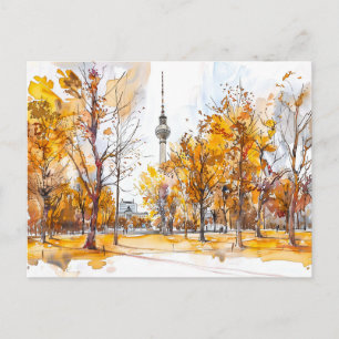 Carte Postale Aquarelle Tour TV d'automne à Berlin Mitte
