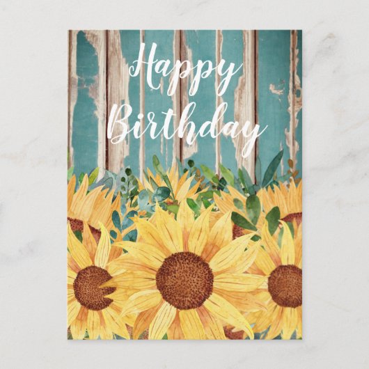 Carte Postale Aquarelle tournesol et bois rustique Anniversaire (Devant)
