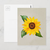 Carte Postale Aquarelle Tournesol Jaune Floral (Devant / Derrière)