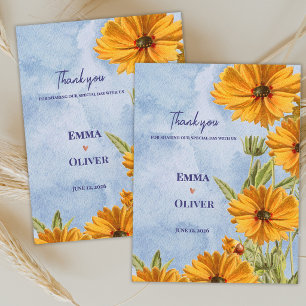 Carte Postale Aquarelle Tournesol Mariage Remerciements