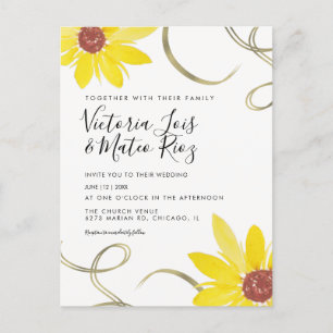 Carte Postale Aquarelle tournesol Wild Floral Swirl Mariage
