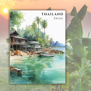 Carte Postale Aquarelle Travel Beach Ocean Thaïlande Krabi