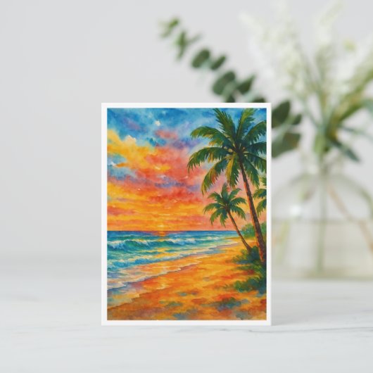 Carte Postale Aquarelle Tropical Beach Sunset (Debout devant)
