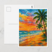 Carte Postale Aquarelle Tropical Beach Sunset (Devant / Derrière)