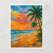 Carte Postale Aquarelle Tropical Beach Sunset (Devant)