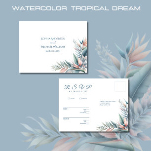 Carte Postale Aquarelle Tropical Dream-Wedding RSVP-