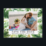 Carte Postale Aquarelle Tropical Green Photo Enregistrer La Date<br><div class="desc">Aquarelle moderne Vert tropicale et Feuilles de palmiers Enregistrer la date Photo Fiançailles Carte postale</div>