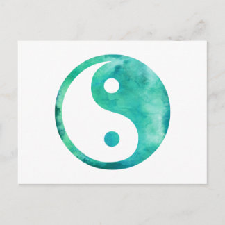 Carte Postale Aquarelle turquoise Aqua Yin Yang Équilibre du tao