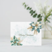 Carte Postale Aquarelle Turquoise Fête de Noël Floral (Debout devant)