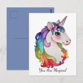 Carte Postale Aquarelle Unicorne avec cheveux arc-en-ciel (Devant / Derrière)