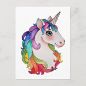 Carte Postale Aquarelle Unicorne avec cheveux arc-en-ciel (Devant)