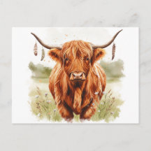 Carte postale aquarelle Vache heureuse