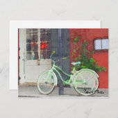 Carte Postale Aquarelle Vélo Vert Voyage Urbain (Devant / Derrière)