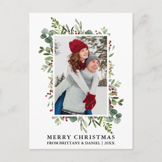 Carte Postale Aquarelle Verdure Baies Couple Noël (Devant)
