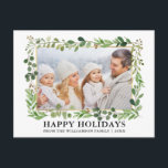 Carte Postale Aquarelle Verdure Cadre Or Joyeux Vacances<br><div class="desc">Elégante aquarelle Winter Greenery Happy Holidays Gold Frame Photo Holiday La carte postale de vacances inclut des feuilles d'eucalyptus et d'autres belles verdure botanique.</div>