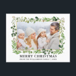 Carte Postale Aquarelle Verdure Cadre Or Photo Noël<br><div class="desc">Elégante aquarelle Winter Greenery Joyeux Noël Gold Frame Photo Holiday La carte postale Holiday inclut des feuilles d'eucalyptus et d'autres belles verdure botanique.</div>