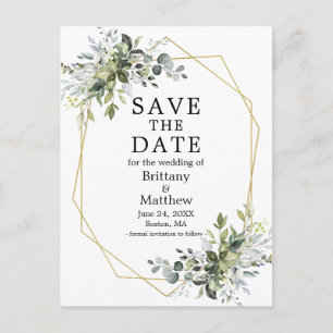 Carte Postale Aquarelle Verdure Or Cadre Geo Enregistrer La Date