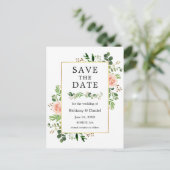 Carte Postale Aquarelle Verdure Rose Floral Enregistrer La Date (Debout devant)