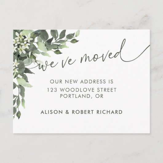 Carte Postale Aquarelle Verdure Script Moving Faire-part (Devant)