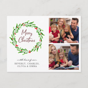 Carte Postale Aquarelle Verdure Wreath Noël Photo Holiday