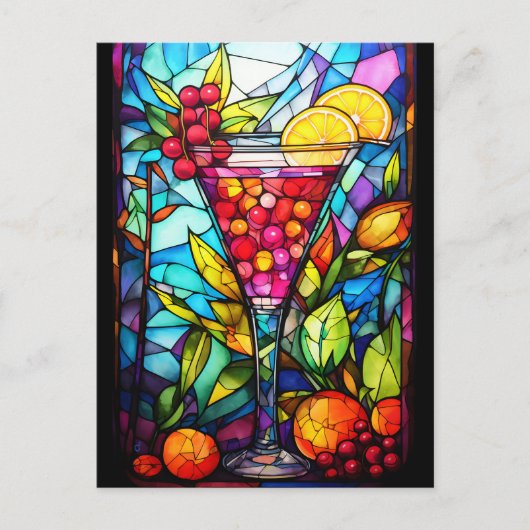 Carte Postale Aquarelle Verre Tiré Fruit Cocktail Boisson (Devant)