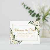 Carte Postale Aquarelle Vert Blanc Floral Changement La Date Or (Debout devant)