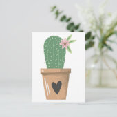Carte Postale Aquarelle Vert Cactus Fleur Amour Coeur (Debout devant)