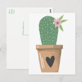 Carte Postale Aquarelle Vert Cactus Fleur Amour Coeur (Devant / Derrière)