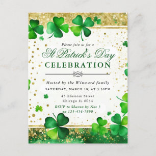 Carte Postale Aquarelle Vert & Or Shamrock St Patrick's Day