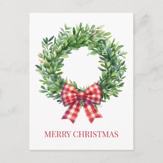 Carte Postale Aquarelle Verte Avec Bow En vichy Rouge (Devant)