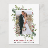 Carte Postale Aquarelle verte Baies rouges Mariées & Joyeuses (Devant)