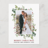 Carte Postale Aquarelle verte Baies rouges Nouvel anniversaire (Devant)