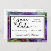 Carte Postale Aquarelle verte et violette Enregistrer la date (Devant / Derrière)